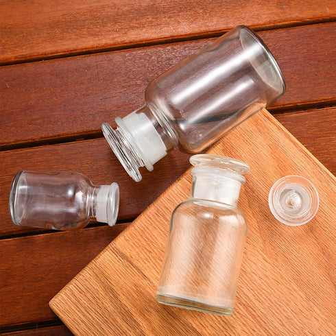 2 Packs 250ml Glass Reagent Bottle, Lab Wide Mouth Bottle with Glass Ground Stopper, Clear