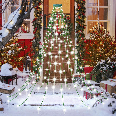 weillsnow 448 8 8.2ft16 Christmas Tree Lights, LED Waterfall Tree Topper Lights with Lighting Modes, Lines Plug