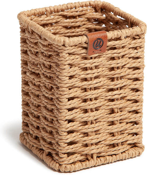 U Brands Woven Pencil Cup, Rattan-Inspired Wicker Style Office Organization Supplies, 1 Count