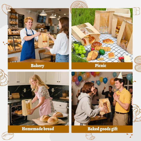 100 Pack Favors(8.27x13.6x3.54In) NPLUX Sourdough Bread Bags for Homemade Bread with Tin Tie Tab Lock Bakery Bags