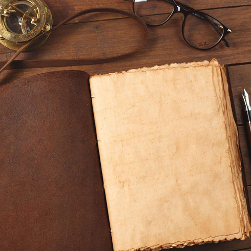 NomadCraftsCo. Vintage Leather Journal, Handmade Leather Sketchbook, Antique Deckle Edge Paper, Book of Shadows Journal
