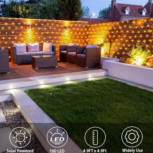 Net Lights Solar Powered, 100 LED 5Ft x 5Ft Bush Net Light Outdoor, Auto On/Off, 8 Modes for Tree Fence Backyard Bush