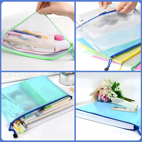 B5 Plastic Wallets Zip Lock Bags, Mesh Document Wallet for School, Office, Travel Storage - Green