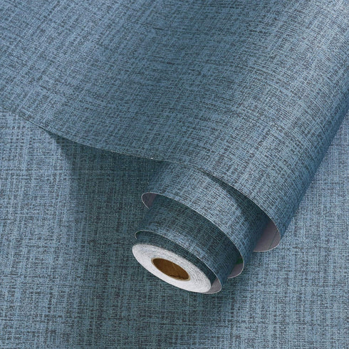 Blue Peel and Stick Wallpaper Linen Contact Paper for Cabinets Countertops Waterproof Grasscloth Wall Paper for Bedroom Stick on Wallpaper Textured Self Adhesive 78.7in by Akywall