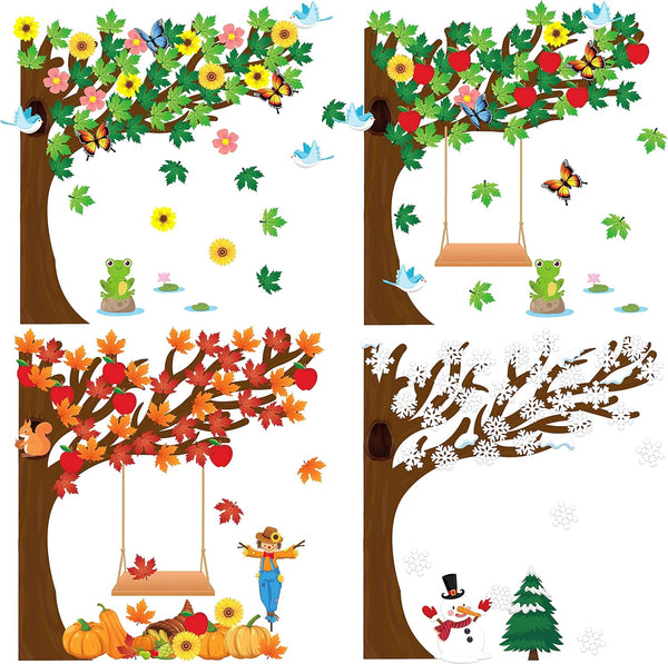 MALLMALL6 198Pcs Classroom Tree Bulletin Board Decor, Seasonal Tree Cutouts Border Set for Kindergarten School