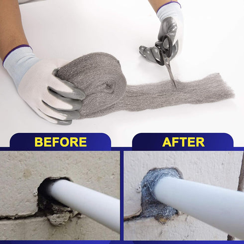 MAPORCH Steel Wool for Mice Control - 3 Pack, 3.2"x7.5 ft Wool, DIY Bundle with Gloves & Scissors for Home & Garage
