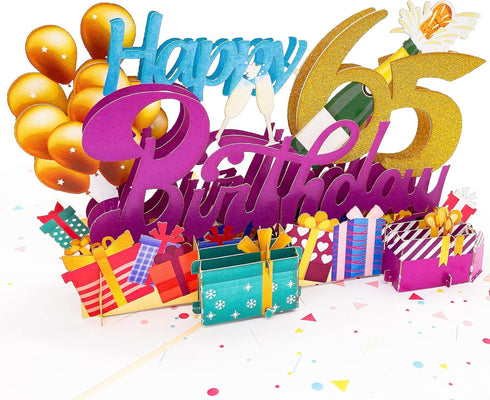 Liif Happy 65Th Birthday 3D Greeting Pop Up Card, Funny Birthday Card for Women, Men, 65 Years Old Celebration
