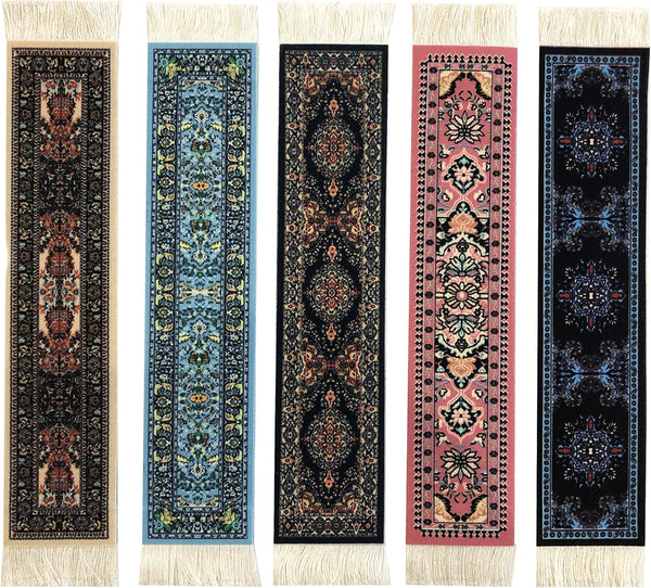 Set of 5 Colorful Rug Bookmarks - Miniature Oriental Style Design for Reading, Novelty Office Accessories