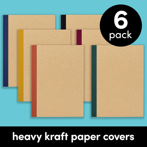 PAPERAGE 6-Pack Composition Notebook Journals, 120 Pages, Small Size (8 in x 5.75 in), Kraft Cover