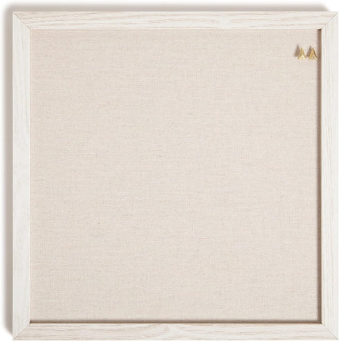U Brands Rustic Linen Bulletin Board, 14"x14", White Wood Style Frame with Industrial Grade Pinning Surface