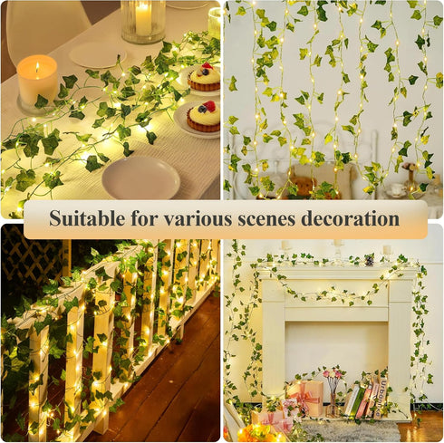 Operated,23FT 73LED YOUNGAR Ivy Vines with Fairy Lights,Leaf String Warm White Lights Battery/USB Fake for Bedroom Wall