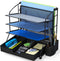 Simple Houseware Desktop Document Tray Organizer with Sliding Drawer, Caddy, Hanging File Section, Black