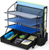 Simple Houseware Desktop Document Tray Organizer with Sliding Drawer, Caddy, Hanging File Section, Black