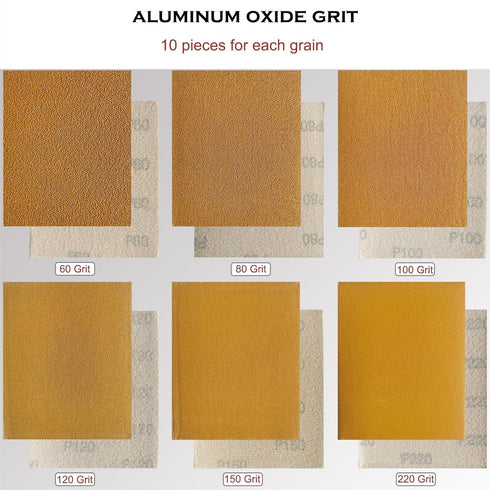 60 Pcs Premium 1/4 Sheet Sandpaper, 60-220 Grit Hook & Loop Backing for Woodworking and Auto Paint