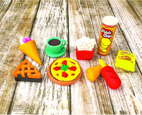 Raymond Geddes Snack Attack II 3D Erasers - 54 per Bag, 9 Quirky Snack-Themed Designs