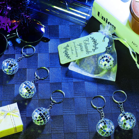 50 Pcs Mini Mirror Disco Ball Keychain - Bulk 70s Disco Party Favors for Graduation Supplies and Birthday