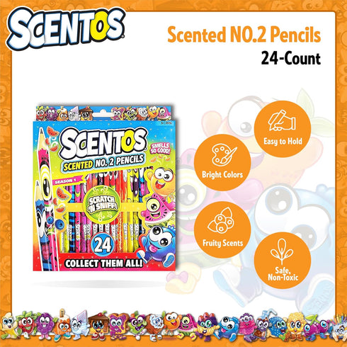 Scentos Scented Pencils for Kids - No. 2 Lead Pencils - Cute Pencils - For Ages 3 and Up - 24 Pack by Scentos
