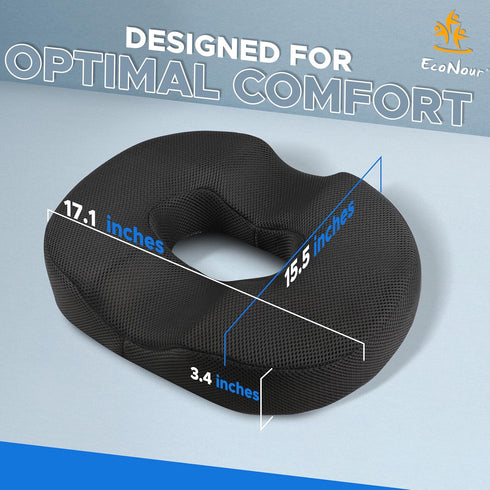 Tailbone EcoNour Comfortable Donut Pillow Seat Cushion | Memory Foam for and Hip Support | Ideal for Posture