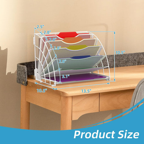 SUPEASY Fan Shaped Desk File Organizer, White, 6 Compartments for Filing Paper, Desk Accessories, School, Office