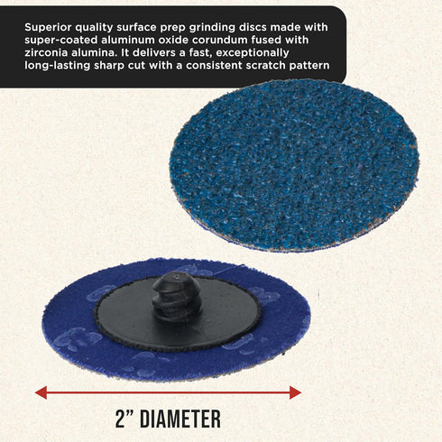 2 Inch 36 (25 Set) Dura-Gold Grinding Discs, Grit Disc with R-Type Roll Lock Adapter & Backing Pad - Quick Change