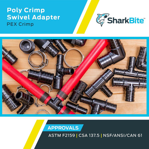 SharkBite 1/2 Inch Poly Crimp Swivel Adapter, Pack of 25 for PEX Pipe, PE-RT