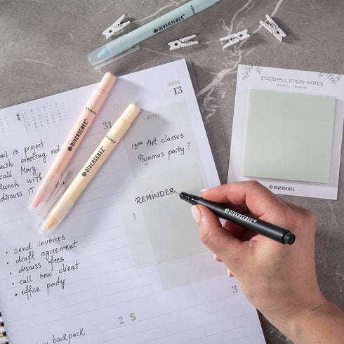 DiverseBee 50 Sheets Pastel Transparent Sticky Notes, 3x3” Clear Sticky Tabs for Planner Accessories, Bible Journaling