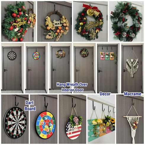 Over The Door Hooks 5.5" 4Pcs for 1 3/8" Door, Black Plastic Coating Wreath Door Hanger Hook for Hanging