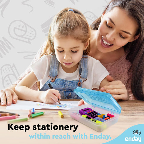 Enday Pencil Box Blue, Plastic Small Dots Pencil Case, School Storage Utility Supplies Box Organizer (1 PK)