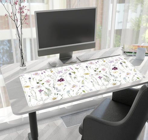 Cute Flower Aesthetic Mouse Pad, Large Extended Gaming Desk Mat 31.5''x15.75'' for Women Office Decor