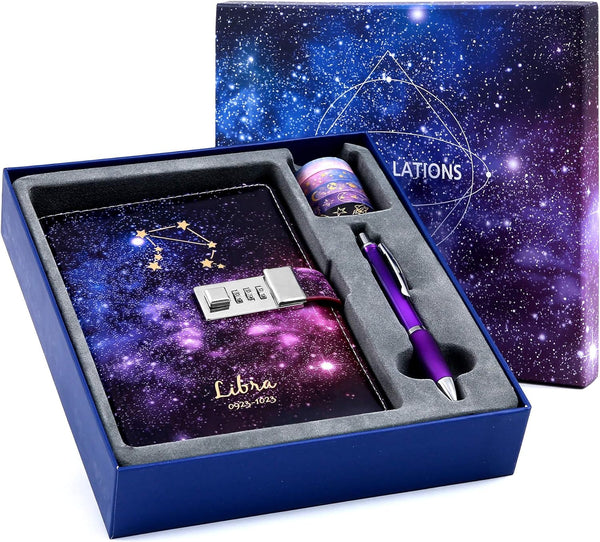 Starry Constellation Lock Diary Set - Gift Box with Pen & Tapes, Combination Lock Journal for Kids and Women