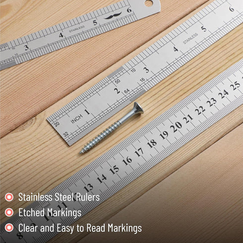 Mr. Pen Stainless Steel Rulers, 3 pcs, 6", 8", & 12", Metal Rulers for School and Office, Thin Flat Design