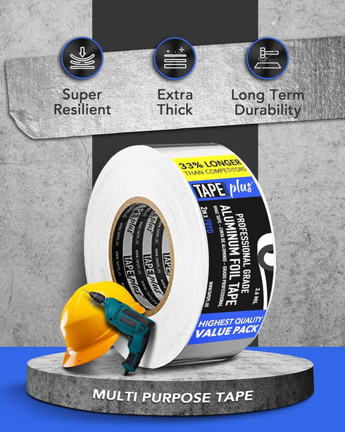Professional Grade Aluminum Foil Tape - 2 Inch by 210 Feet (70 Yards) for HVAC, Sealing & Patching