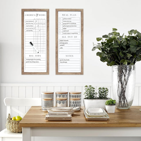 Sheffield Home 9x21 Inch Dry Erase Chore Chart, Weekly Meal Planner and Errands List, Set of 2, Natural