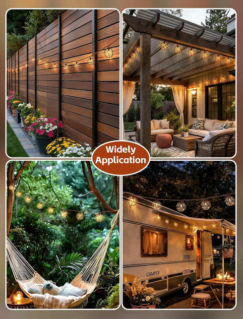 8.5Ft 10L Outdoor Decorative Patio Lights, Beaded Copper Wire Ball Style Lantern Lights, Connectable Weather-Resistant
