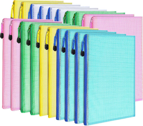 LEOBRO 20PCS Mesh Zipper Pouch - A4 Letter Size Mesh Bags with Zipper, Document Bags, Plastic Envelopes for