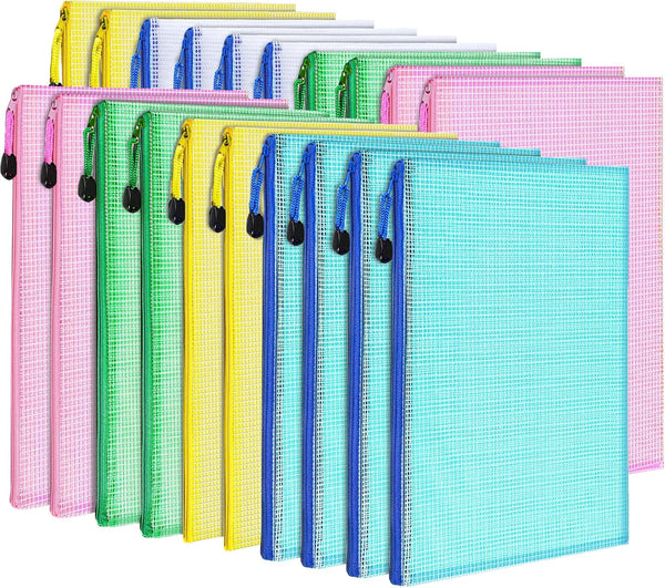 LEOBRO 20PCS Mesh Zipper Pouch - A4 Letter Size Mesh Bags with Zipper, Document Bags, Plastic Envelopes for