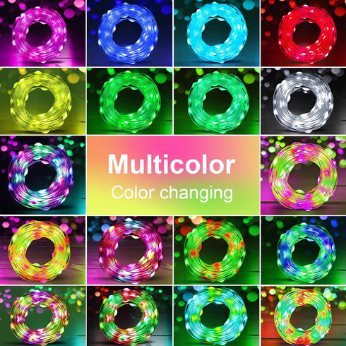 24 (1 Pack, 17ft) Aogist Modes RGB Color Changing String Light with Remote and Timer, Music & Mic Sync, USB & Battery