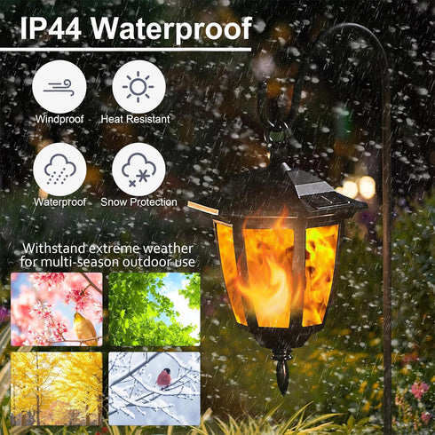 2 Pack 2 38 Inch Dynaming Solar Flame Hanging Lights Outdoor, Halloween Solar Flickering Flame LED Garden Lanterns
