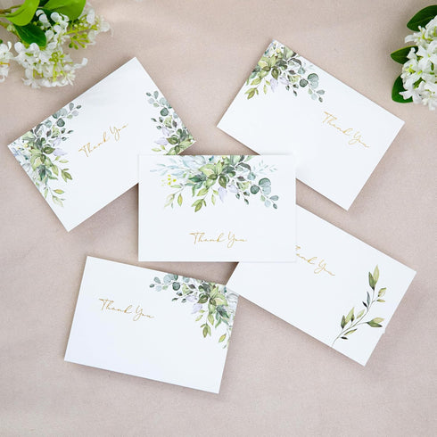 50 PACK 4x6 PONATIA Gold Foil Thank You Cards With Sage Green Envelopes, Floral Printing Greeting Cards With Adhesive