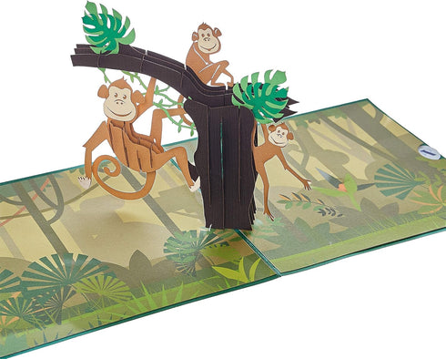 Monkey Pop Up Card, Blank 3D Monkey Card, Jungle Gift for Kids, Happy Birthday Card, Monkey Lover Card