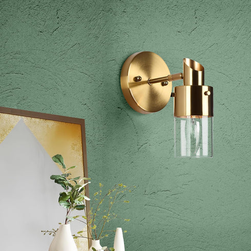 Gold Wall Sconces Lighting, Modern 1-Light Glass Wall Lights for Bathroom, Bedroom,