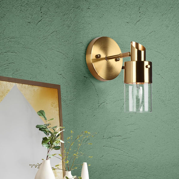 Gold Wall Sconces Lighting, Modern 1-Light Glass Wall Lights for Bathroom, Bedroom,