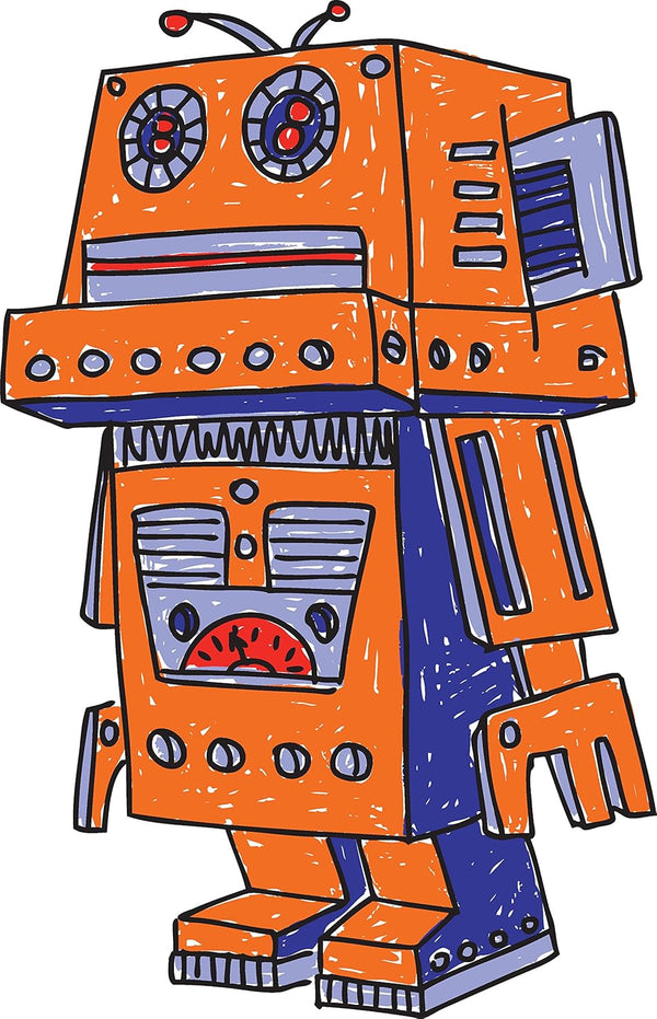 Shinobi Stickers Cool Awesome Colorful Retro Robot Toys Cartoon Vinyl Sticker (4" Tall, Orange)