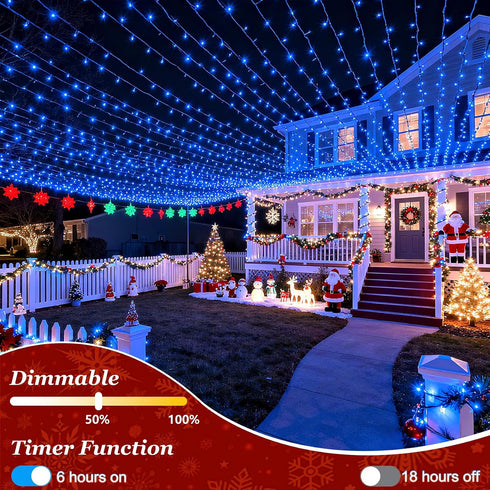 300 12 Dimmable, 75FT LED Blue Birthday Party Decorations String Lights with Modes Timer Waterproof Green Wire