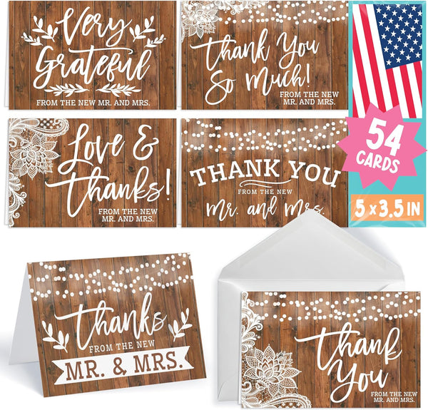 Hadley Designs Wedding Thank You Cards with Envelopes -54 Rustic Thank You
