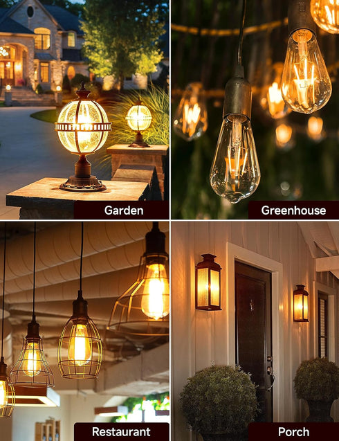 Dusk to Dawn Outdoor Light Bulbs, 6W Equivalent 60W ST64, 2700K Soft White, 600LM LED, E26 Base, 4 Pack
