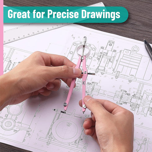 Mr. Pen Professional Compass for Geometry, Pink, Extra Leads, Metal Drawing Tool for Students