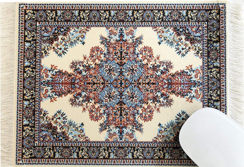 Beautiful Oriental Rug Style Mousepad, Beige Miniature Carpet Computer Mouse Pad, Rectangular Non-Slip Office