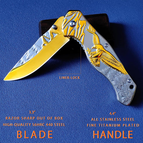 Pocket Knife for Men, Cool Folding Knife With 3D embossed Bald Eagle, Great Gift Edc Knife For Men Outdoor Survival Camping Hiking Hunting (Eagle) by Vividstill