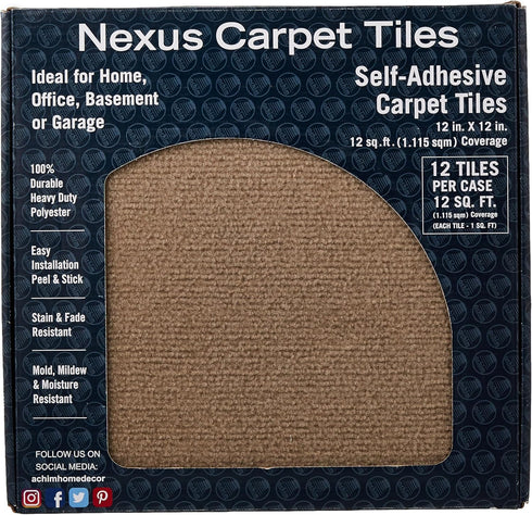 Nexus Self Adhesive 12-Inch Carpet Floor Tiles, 12 Tiles - 12" x 12", Tan - Peel & Stick, DIY Flooring for Kitchen, Dining Room, Bedrooms & Bathrooms by Achim Home Decor by Achim Home Furnishings